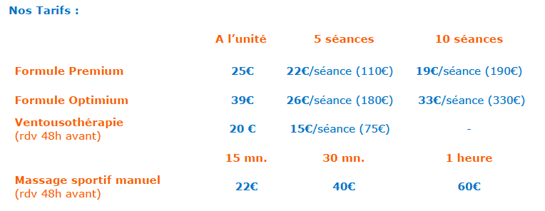 Tarif Pôle Récupération Sportive
